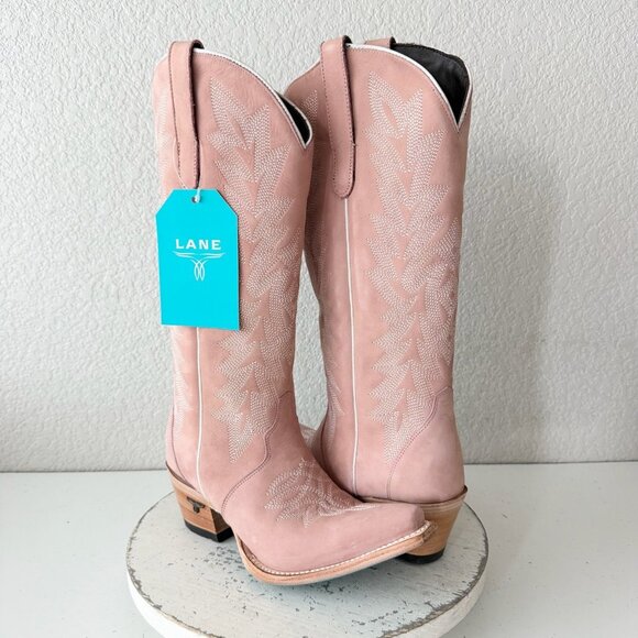 Lane Gallatin Womens Cowboy Boots 7.5 Pink Cowgirl Western Mid Calf Pointed Toe - Picture 1 of 13